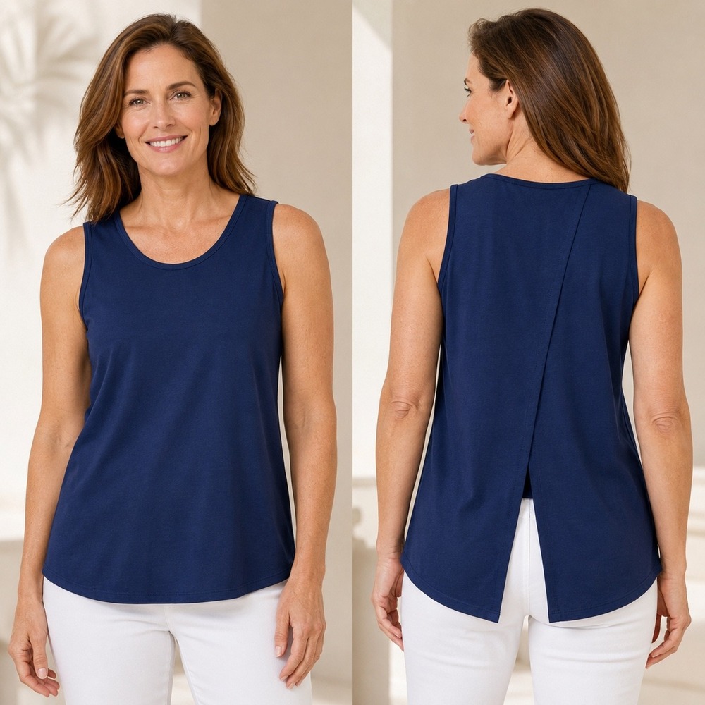 J.McLaughlin Saina Slit Open Back Knit Top Size S Navy Sleeveless Tank Top NWT